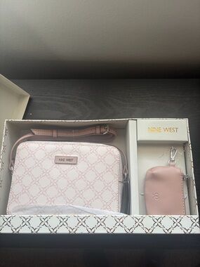 Nine West Blush Pink Logo-Print Crossbody with Matching Key Pouch